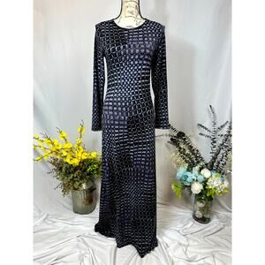 24seven Comfort Side Slit Geometric Maxi Dress Blue Multi M